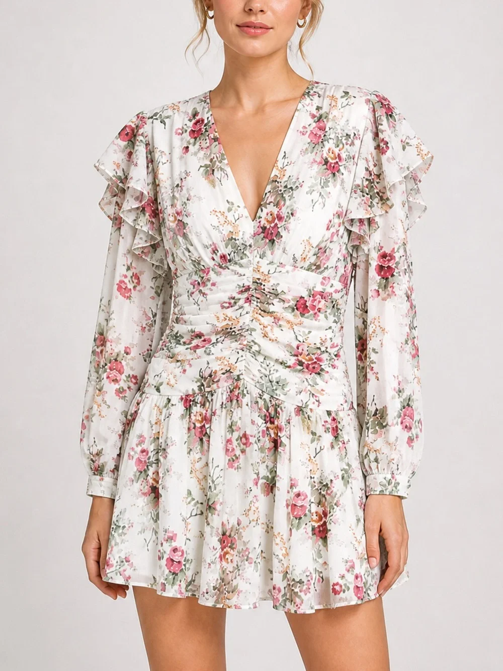 BEULAH London Floral Ruched Mini Dress - Picture 2 of 8